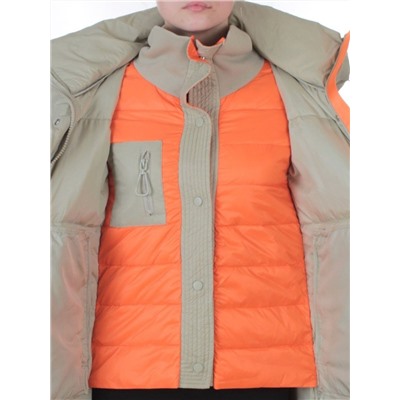 3068 OLIVE Пальто пуховое женское с внутренним жилетом (утиный пух)
