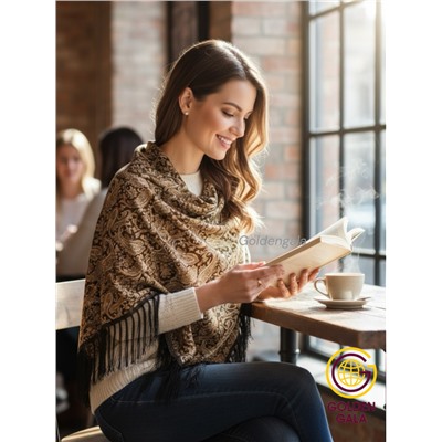 Косынка теплая на флисовой подкладке с бахромой Арт 2347/1