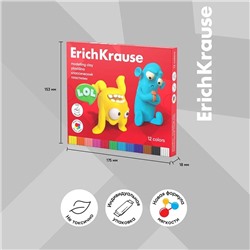 Пластилин 12 цветов, 216 г, ErichKrause "Jolly Friends", со стеком, в картонной упаковке