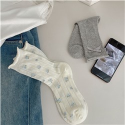 Breathable cute atmospheric light and thin knee socks with bow, mid-length, floral print, Lolita style