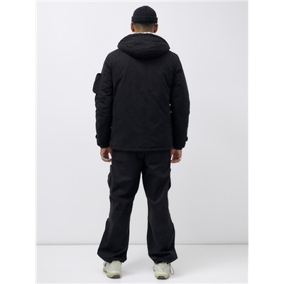 Куртка молодежная мужская зимняя с мехом черного цвета 2611Ch