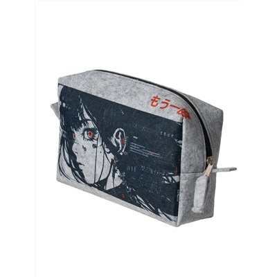 Пенал на молнии "Аниме @orange_lotus", фетр светло-серый, 21х13х6см