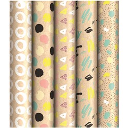 Бумага упаковочная крафт 70*100см ArtSpace Узоры 70г/м2 ассорти 5 диз К100_40604/Россия