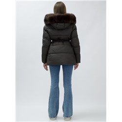 Полупальто женское зимние с мехом песец люкс класса темно-коричневого цвета 622_2TK