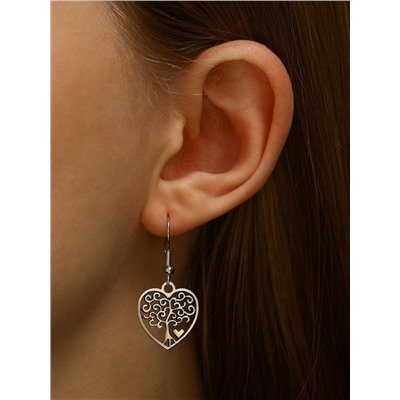 Серьги металл «Любовь» древо в сердце, цвет чернёное серебро