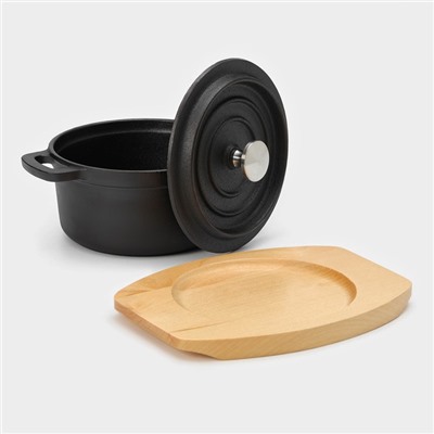 Кастрюля Magma «Хотан», 750 мл, 18.6×14×7 см, индукция, чугун, чёрная