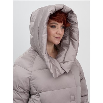 Куртка зимняя женская с капюшоном модная светло-коричневого цвета 7651SK