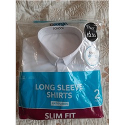 Boys White Long Sleeve School Shirt 2 Pack