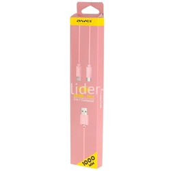USB кабель 2в1 для iPhone 5/6/6Plus/7/7Plus/Type-C USB 1.0м AWEI CL-984 текстильный (розовый)