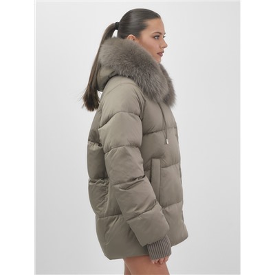 Куртка зимняя женская с мехом и капюшоном тренд коричневого цвета 7658K