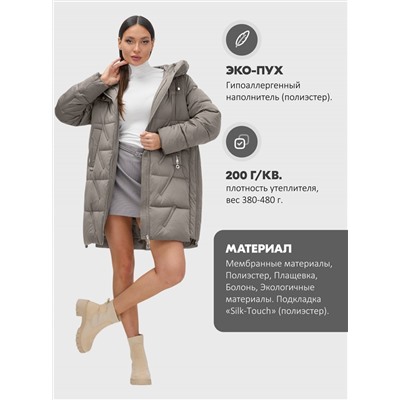 Куртка зимняя женская классическая с капюшоном серого цвета 7671Sr