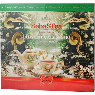 SebaSTea. Новый год. Advent Calendar. Зеленый карт.упаковка, 24 пак. (Уцененная)