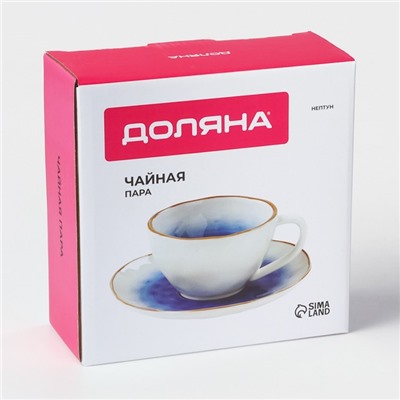 Чайная пара Доляна «Космос», чашка 250 мл, блюдце d=16 см, фарфор, белая, синяя