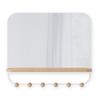 Зеркало с крючками для аксессуаров Estique, 46х41 см, белое/натуральное дерево