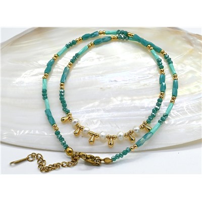 Чокер из циркона с жемчугом цвет лазурный, 41см