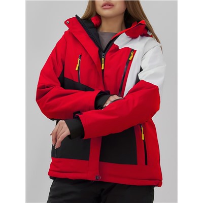 Горнолыжная куртка женская зимняя красного цвета 7081Kr