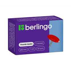 Кнопки канцелярские/гвоздики Berlingo, цветные 10мм, 50шт., карт. упаковка