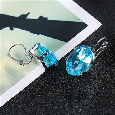1G0025-5 Серьги с посеребрением, цвет голубой, 29х13х5мм