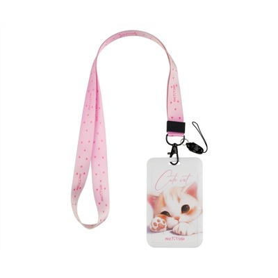 Бейдж вертикальный MESHU "Cute Cat", 110*70мм, лента с карабином, 2D печать, опп пакет, европодвес