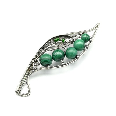 Брошь  малахит  "Листик" 74*22мм