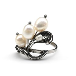 Кольцо с жемчугом "Ветерок" 20*25мм., размер-16