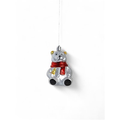 Ёлочная игрушка 4 шт. «Мишка в шарфике» 5.5×8 см, серебро