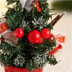 Искусственная ёлка настольная «Зимнее волшебство. Праздничная», бантик в полоску, 10×17 см, ПВХ ветки отгибаются