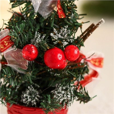 Искусственная ёлка настольная «Зимнее волшебство. Праздничная», бантик в полоску, 10×17 см, ПВХ ветки отгибаются