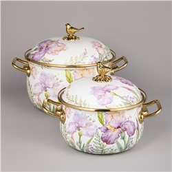 НАБОР КАСТРЮЛЬ AGNESS ЭМАЛИРОВАННЫХ СЕРИЯ "IRISES", 4ПР. 2,1Л И 3,8Л