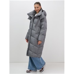 Пальто зимнее утепленное с капюшоном женское темно-серого цвета 7748TC