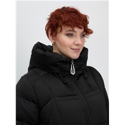 Пальто зимнее утепленное с капюшоном женское черного цвета 7702Ch