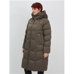 Пальто зимнее утепленное с капюшоном женское коричневого цвета 7702K