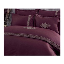 2 сп. Евро Комплект Постельного Белья Cotton Saten Tuğra Bordo Çift - EcoCotton