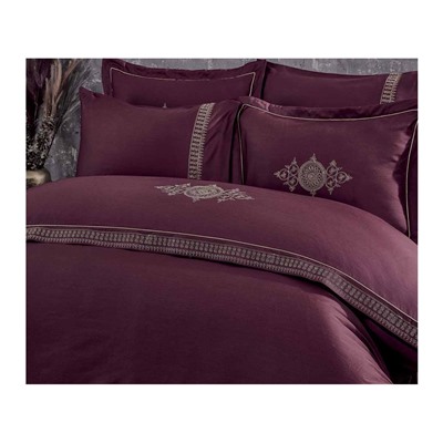 2 сп. Евро Комплект Постельного Белья Cotton Saten Tuğra Bordo XL - EcoCotton