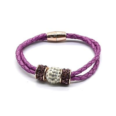 Браслет шамбала шарик14мм на двойной косичке цв.сиреневый