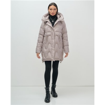 Куртка зимняя женская с капюшоном модная светло-коричневого цвета 7653SK