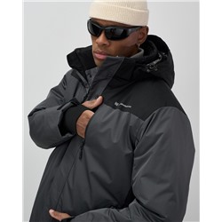 Горнолыжная куртка мужская зимняя темно-серого цвета 7611TC