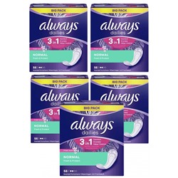 always Slipeinlage Fresh&Protect Normal mit Frischeduft BigPack 56 St, Прокладки Ежедневные Normal с ароматом свежести 56 штук, 5 упаковок (280 штук)