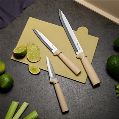 НАБОР AGNESS ИЗ 10ПР: 5 НОЖЕЙ, 4 ДОСКИ И ПОДСТАВКА, ЦВЕТ: БЕЖЕВЫЙ