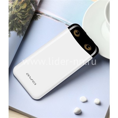 Портативное ЗУ (Power Bank) 10000mAh (AWEI P68K) USB/Type-C/2.1A (белый)
