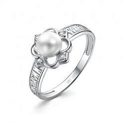 Кольцо (Спаси и Сохрани) из серебра родированное литье с иск.жемчугом