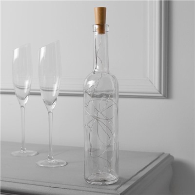 Гирлянда «Нить» 2 м роса с пробкой, IP20, серебристая нить, 20 LED, батарейки LR44×3 (в комплекте), свечение синее