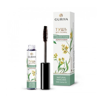 Тушь натуральная коричневая с маслом листьев усьмы для удлинения ресниц Guriya