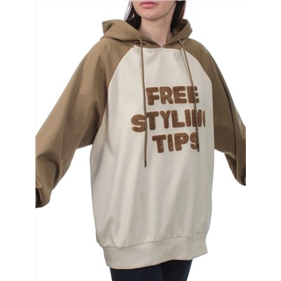 3255 BROWN/BEIGE Худи женское (95% хлопок, 5% эластан)