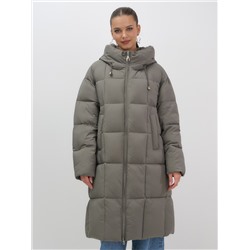 Пальто зимнее утепленное с капюшоном женское темно-серого цвета 7741TC