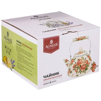 ЧАЙНИК AGNESS ЭМАЛИРОВАННЫЙ, 3,0 Л, СЕРИЯ "КОРЕЙСКАЯ РОЗА"