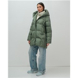 Куртка двубортная женская зимняя с капюшоном цвета хаки 7736Kh