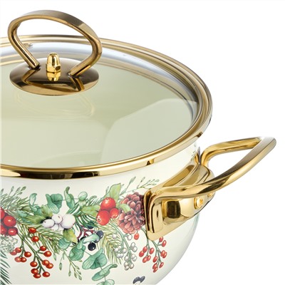 КАСТРЮЛЯ ЭМАЛИРОВАННАЯ AGNESS СО СТЕКЛЯННОЙ КРЫШКОЙ СЕРИЯ "CELEBRATION", 2.0 Л, 18*11 СМ