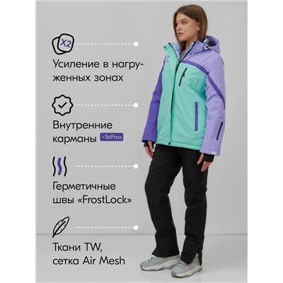 Горнолыжный костюм женский зимний бирюзового цвета 016Br