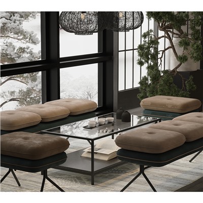 Банкетка Pea, велюр, бежевая/сине-зеленая